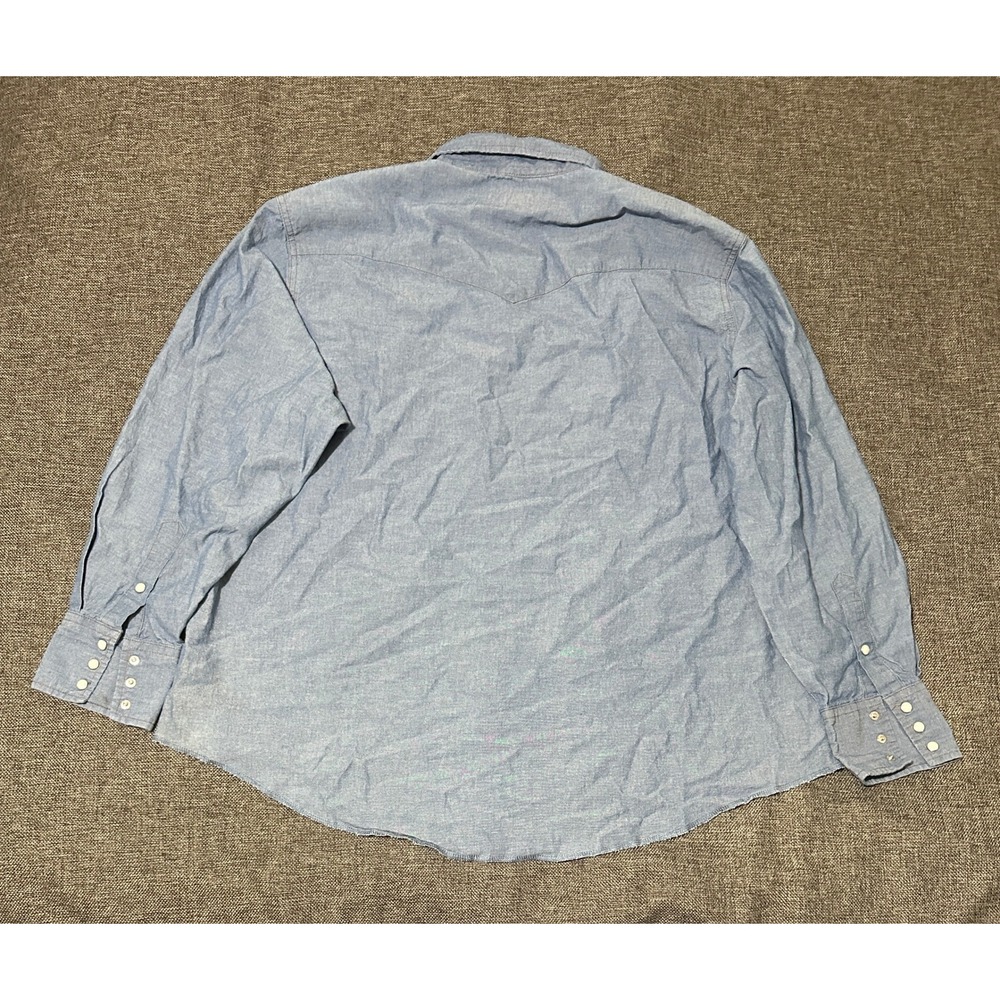 Wrangler Men's XXL Long Sleeve Western Denim Shirt Blue Pearl Snap - Picture 10 of 10